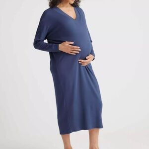 Quince Womens Large French Terry Modal Maternity Nursing‎ Lounge Dress V Neck S